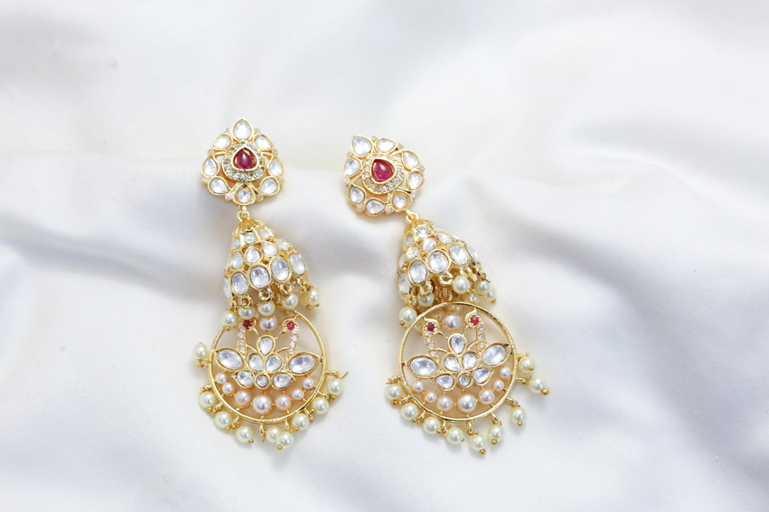 Foil Kundan Polki Jhumka Chandbaali - Ruby