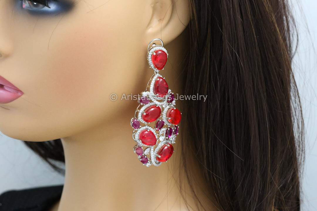 Red Doublet CZ Earrings