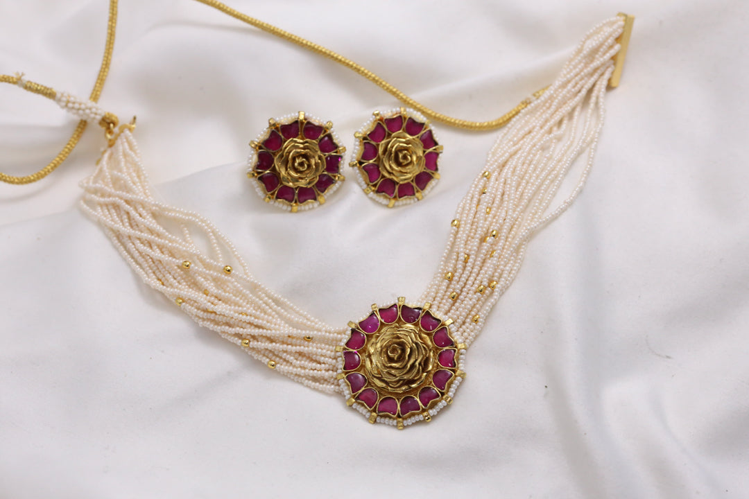 Dainty Pachi Necklace Set - Ruby