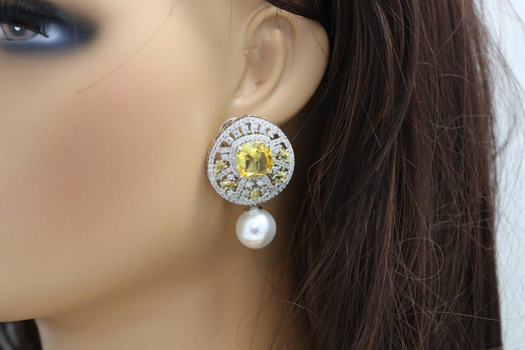Premium CZ & Pearl Studs - Yellow