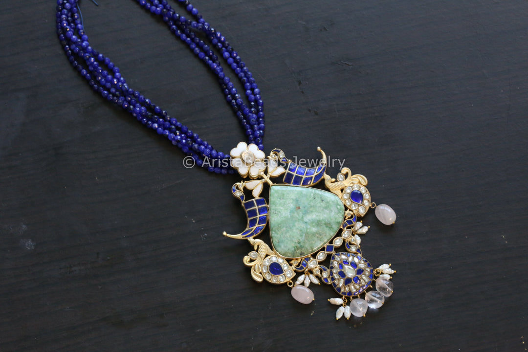 Contemporary Jadau Blue Pendant Necklace - Aventurine Stone