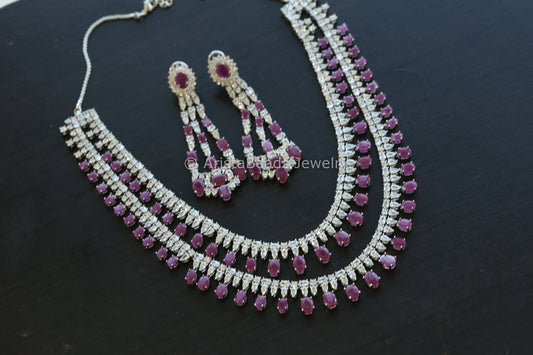 Long Premium Ruby CZ Necklace Set