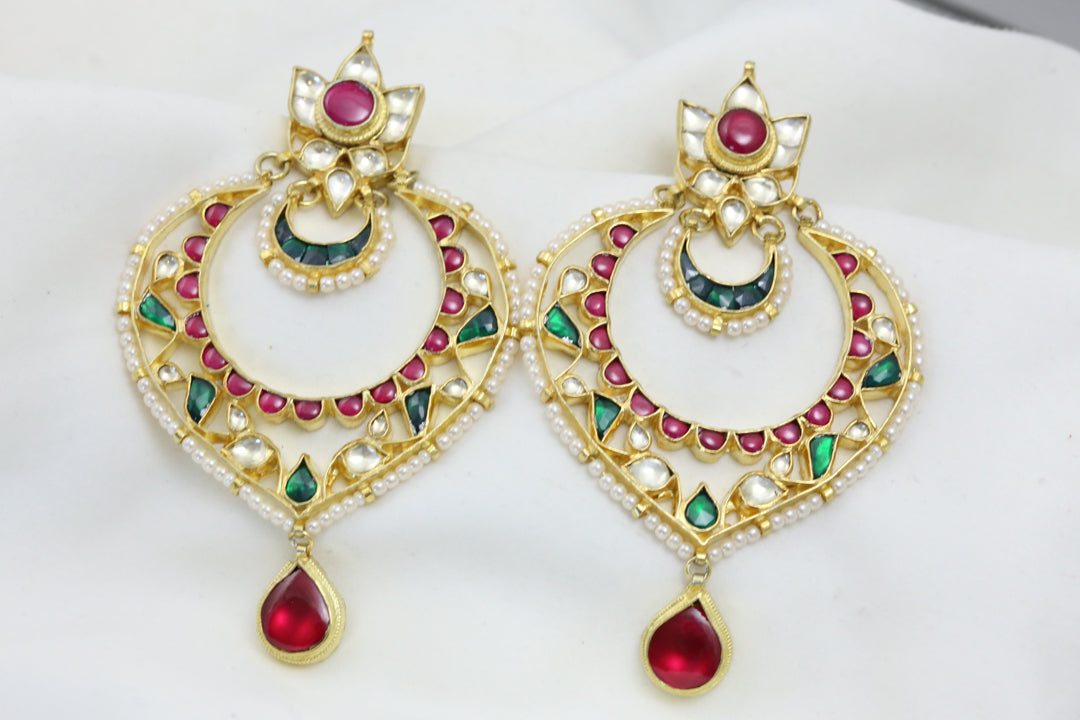 Large Pachi Kundan Chandbaali - Multi