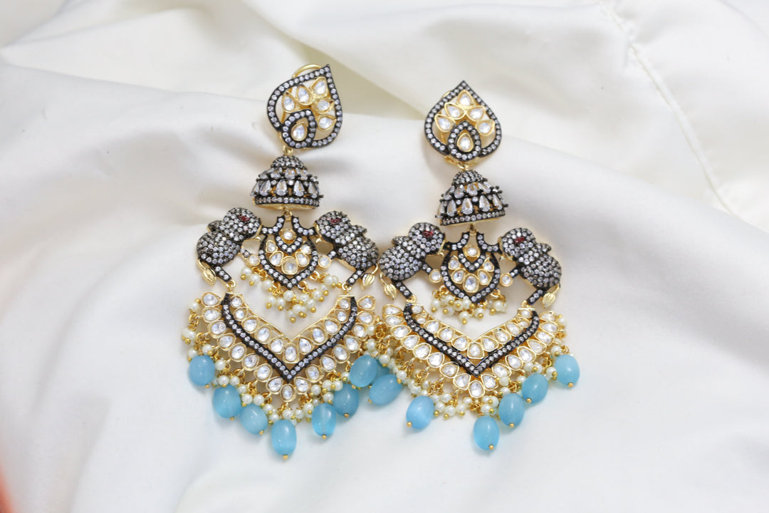 Large Kundan Polki Chandbaali - Victorian