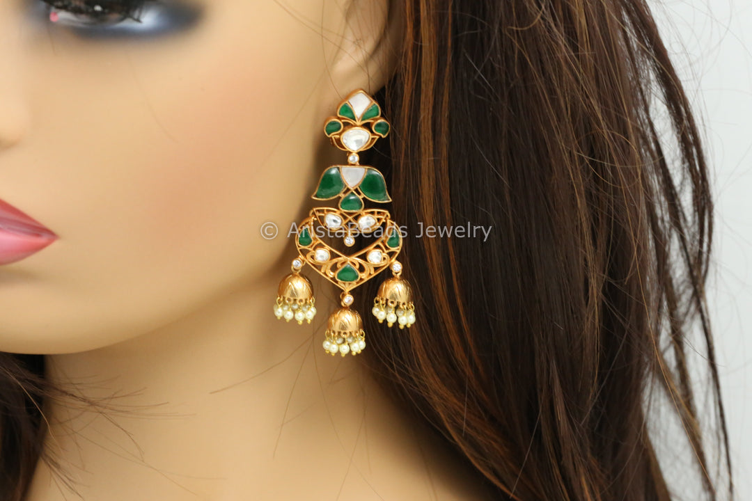 Green Kundan & MOP Kundan Jhumka