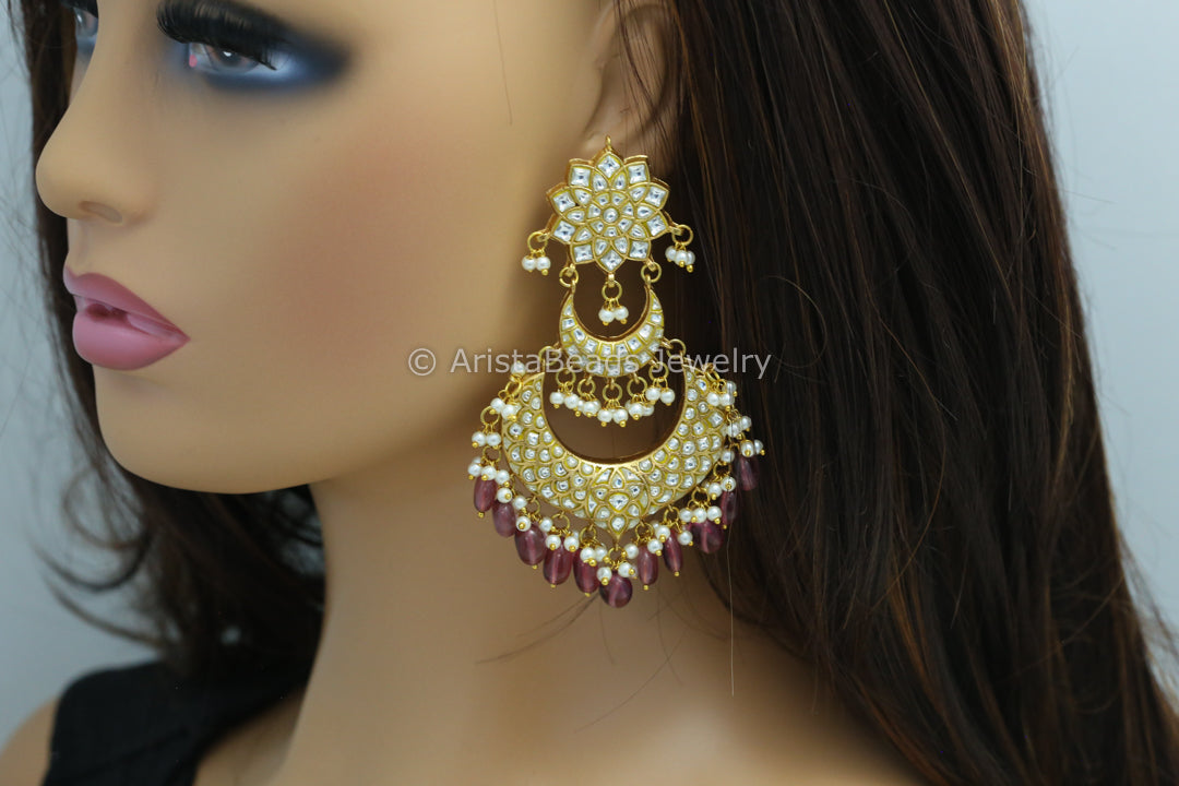 Next To Real Fine Jadau Chandbaali - Rhodolite Drops