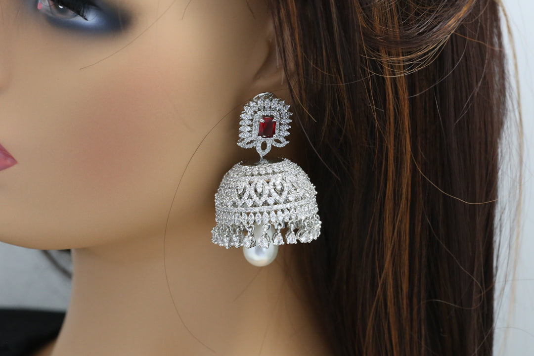 Large Rotating CZ Jhumka - Red