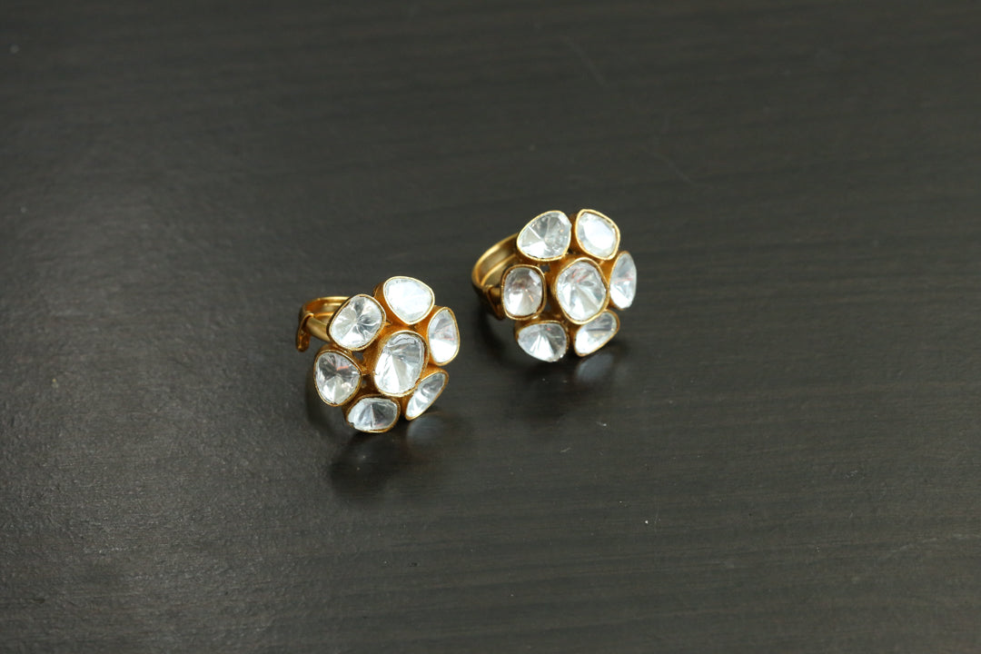Flower Kundan Polki CZ Ring