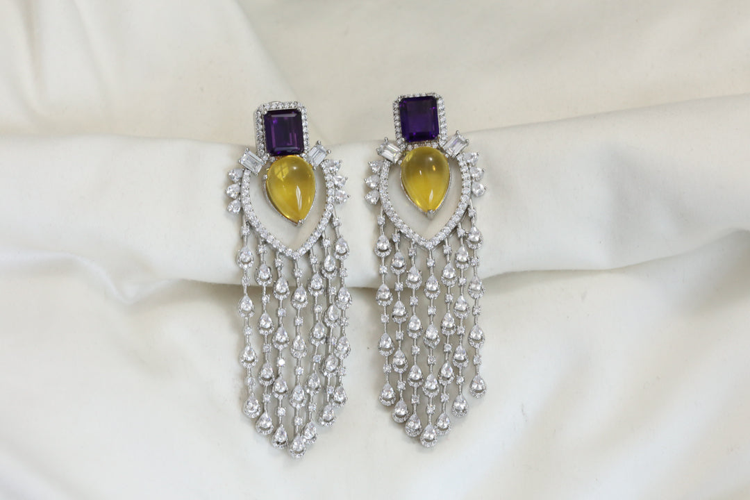 Premium Yellow Purple Doublet CZ Earrings