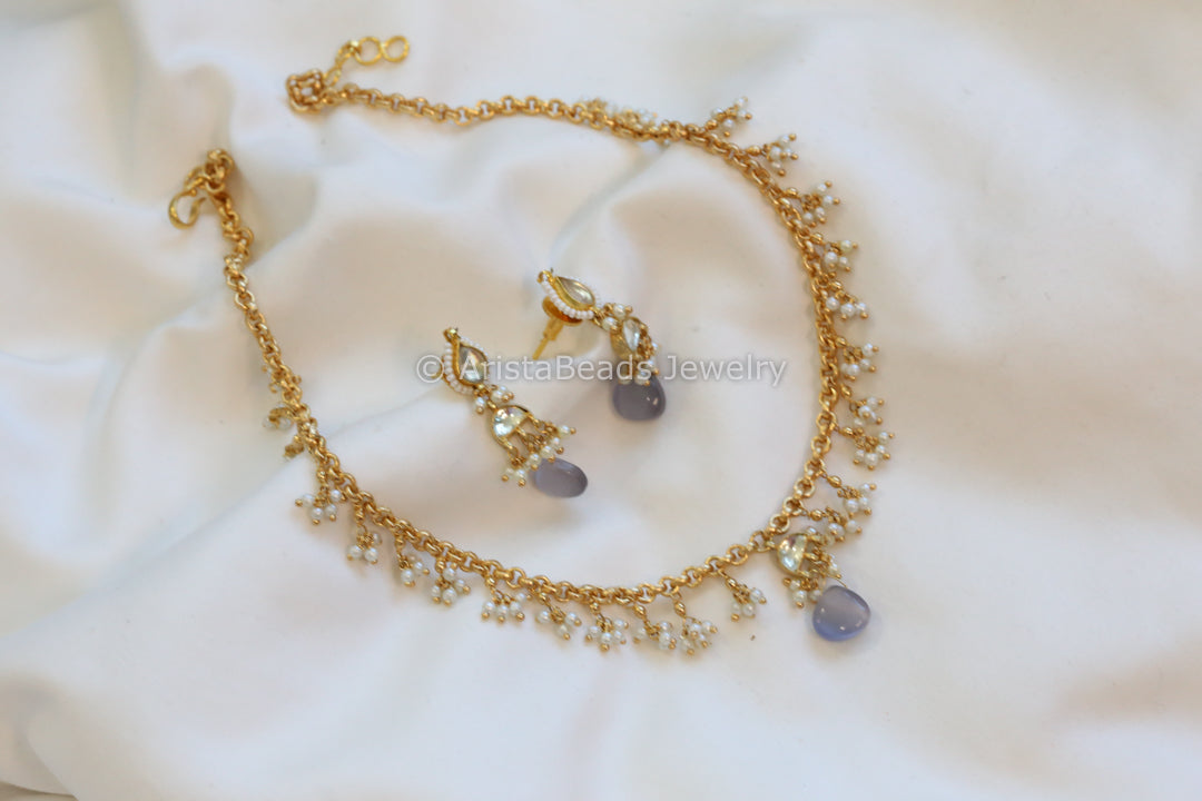 Gray Danity Pachi Kundan Chain Set