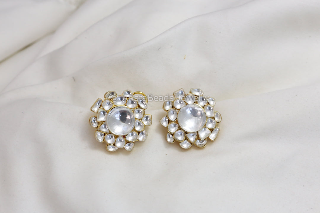 Large Clear Polki Kundan Studs