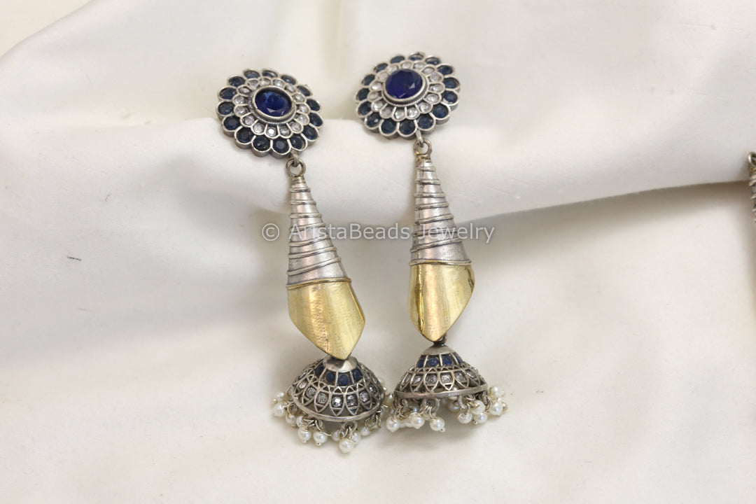Long Dual Tone Jhumka - Blue