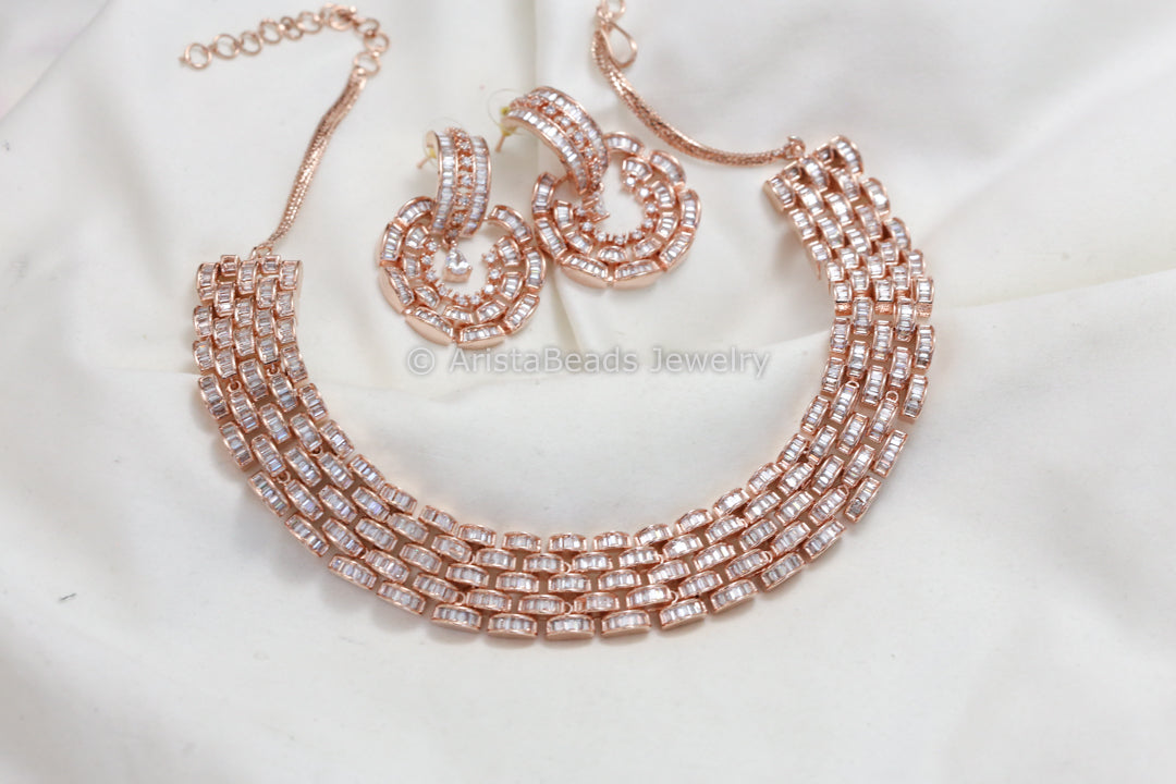 Contemporary Rose Gold CZ Necklace Set
