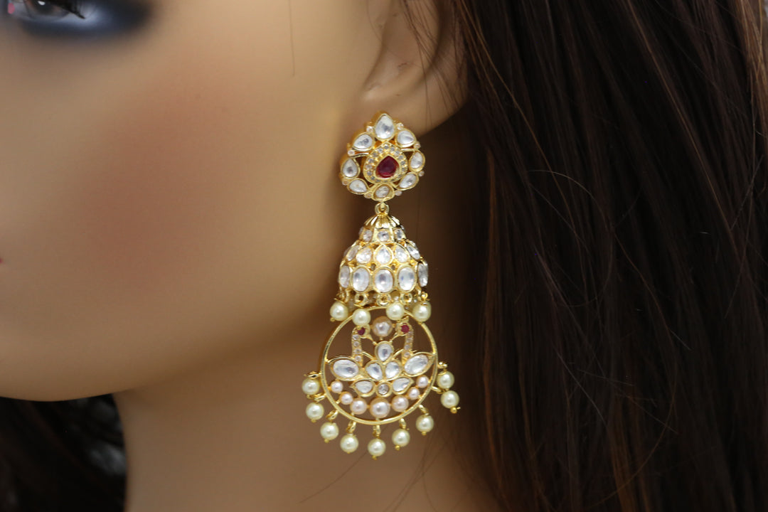 Foil Kundan Polki Jhumka Chandbaali - Ruby