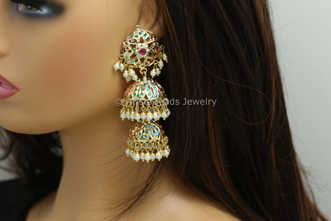CZ Jadau Layered Jhumka