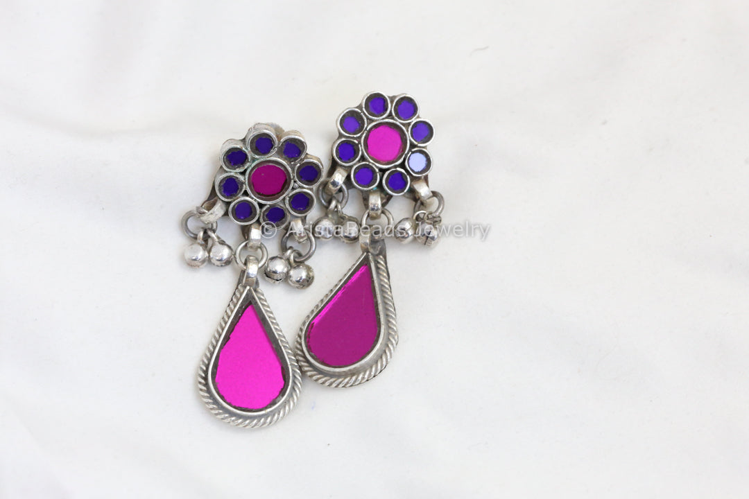 Alia Glass Earrings - Pink & Purple