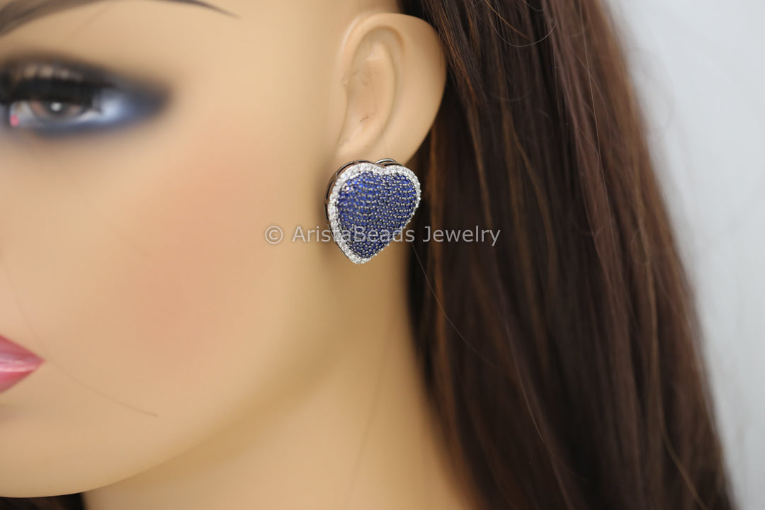 Pave Setting CZ Heart Earrings