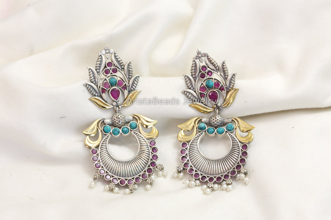 Dual Tone Chandbaali - Ruby Turquoise