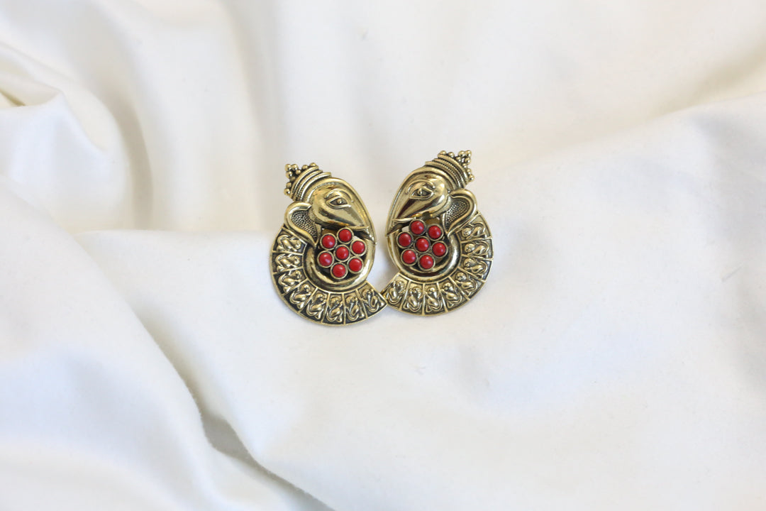 Antique Ganesha Coral Earrings