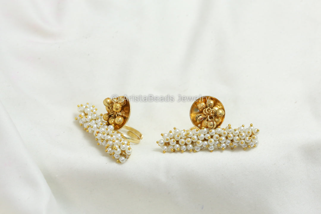 Gold Pearl Ghungroo Adjustable Ring