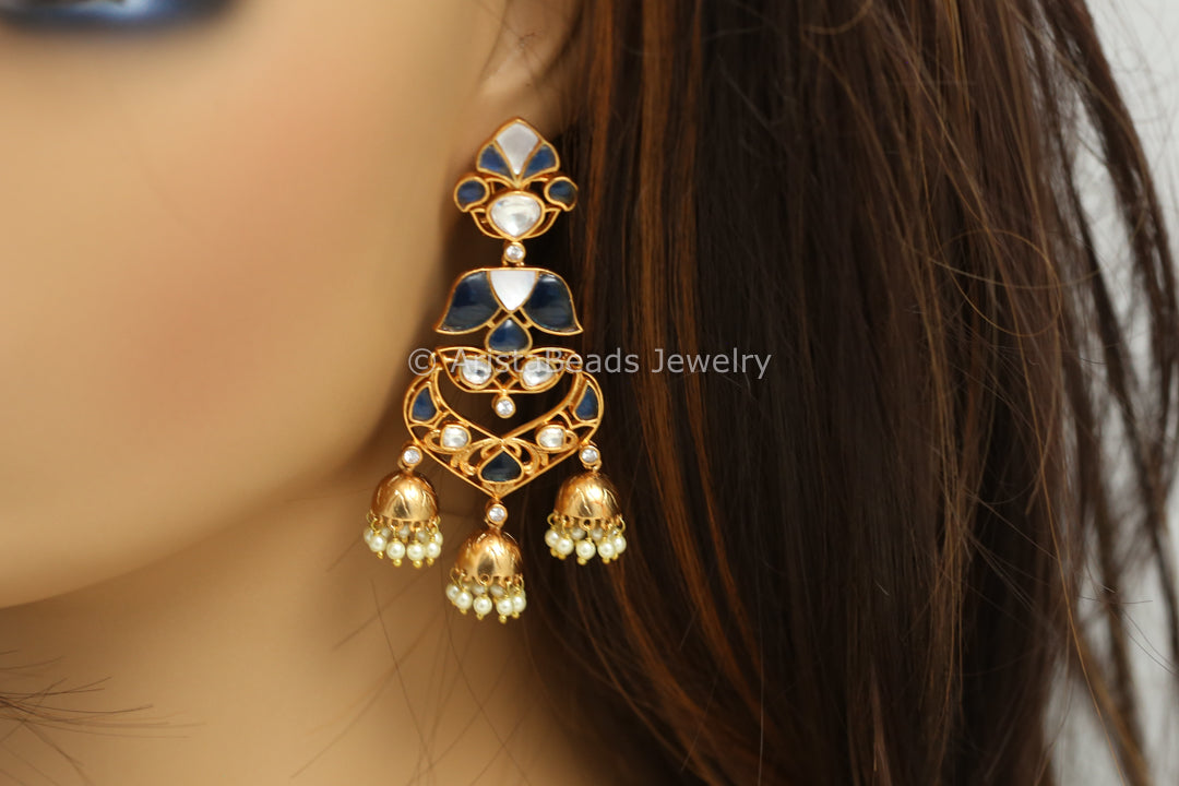 Blue Kundan & MOP Kundan Jhumka