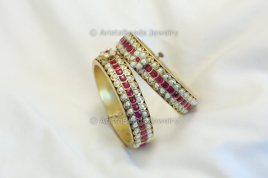 Antique Pearl Ruby Jadau Bangle Set (2.4 openable)- ABJ-B101-12