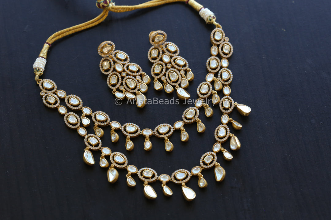Real Moissanite Polki Necklace Set