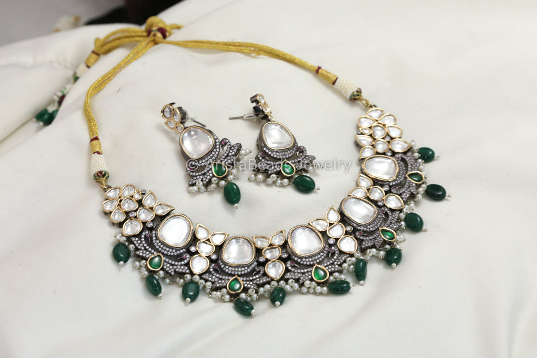 Premium Victorian Uncut Polki Necklace Set