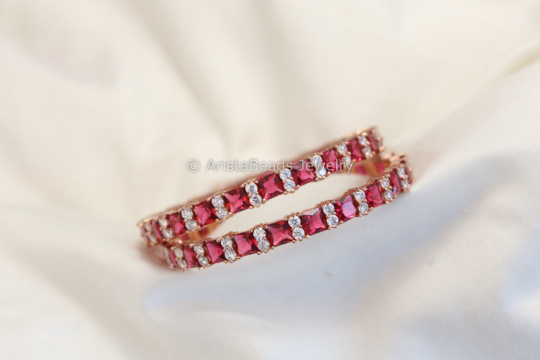Wine CZ Bangle Set (Set of 2)
