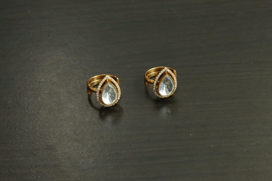 Teardrop Kundan Polki CZ Ring
