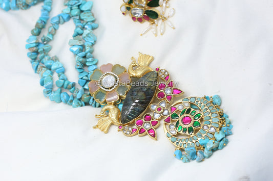Jadau Fusion Pendant Necklace - Labradorite & Turquoise