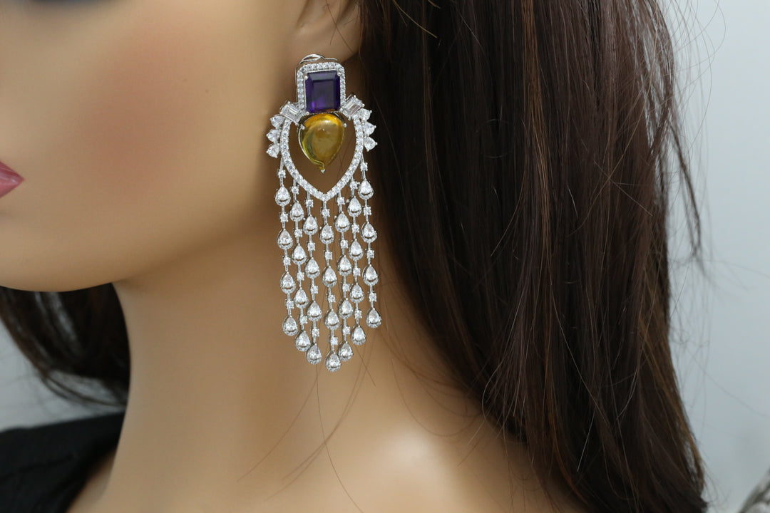 Premium Yellow Purple Doublet CZ Earrings