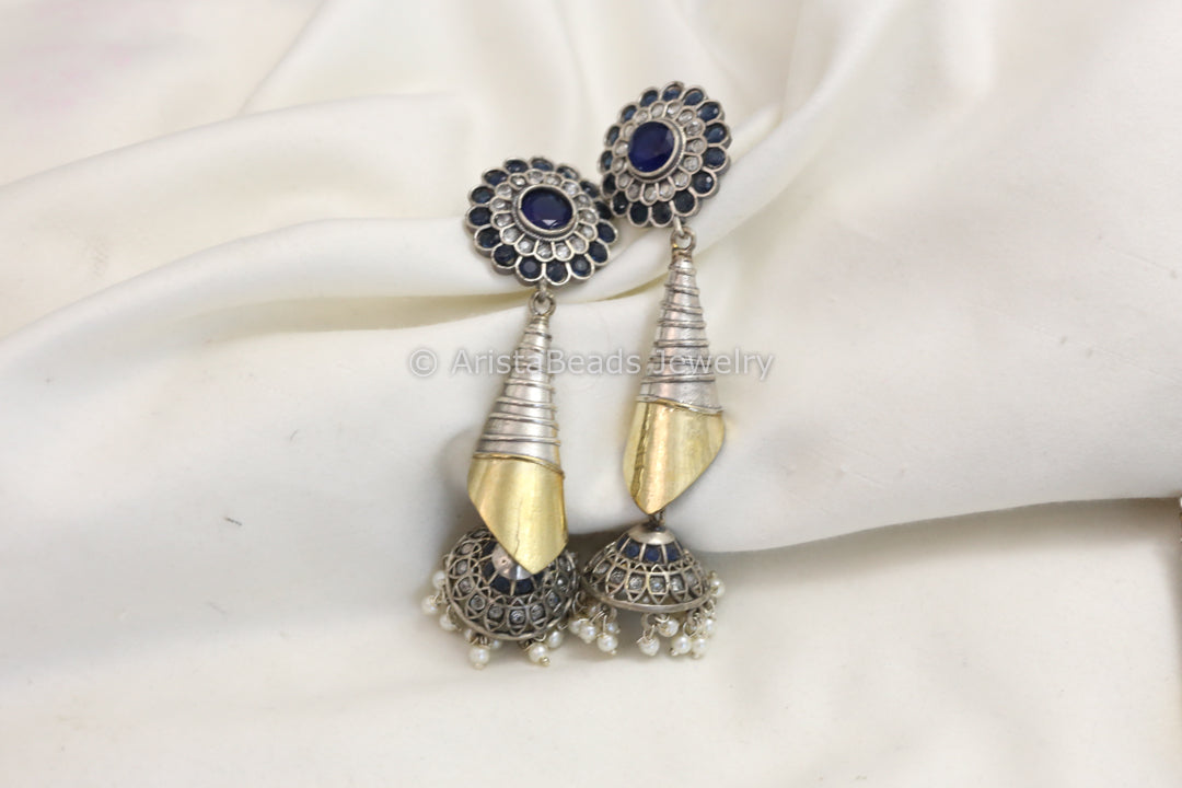 Long Dual Tone Jhumka - Blue