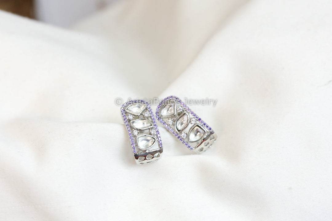 Dainty Kundan Earrings - Purple