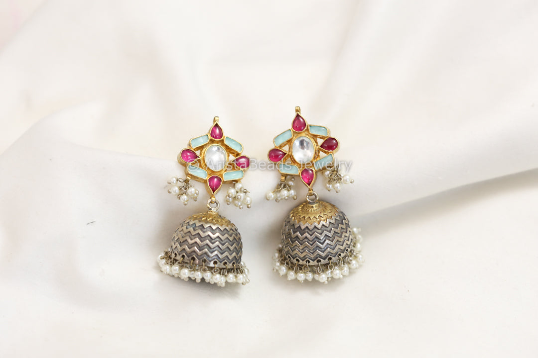 Fusion Kundan Dual Tone Jhumka