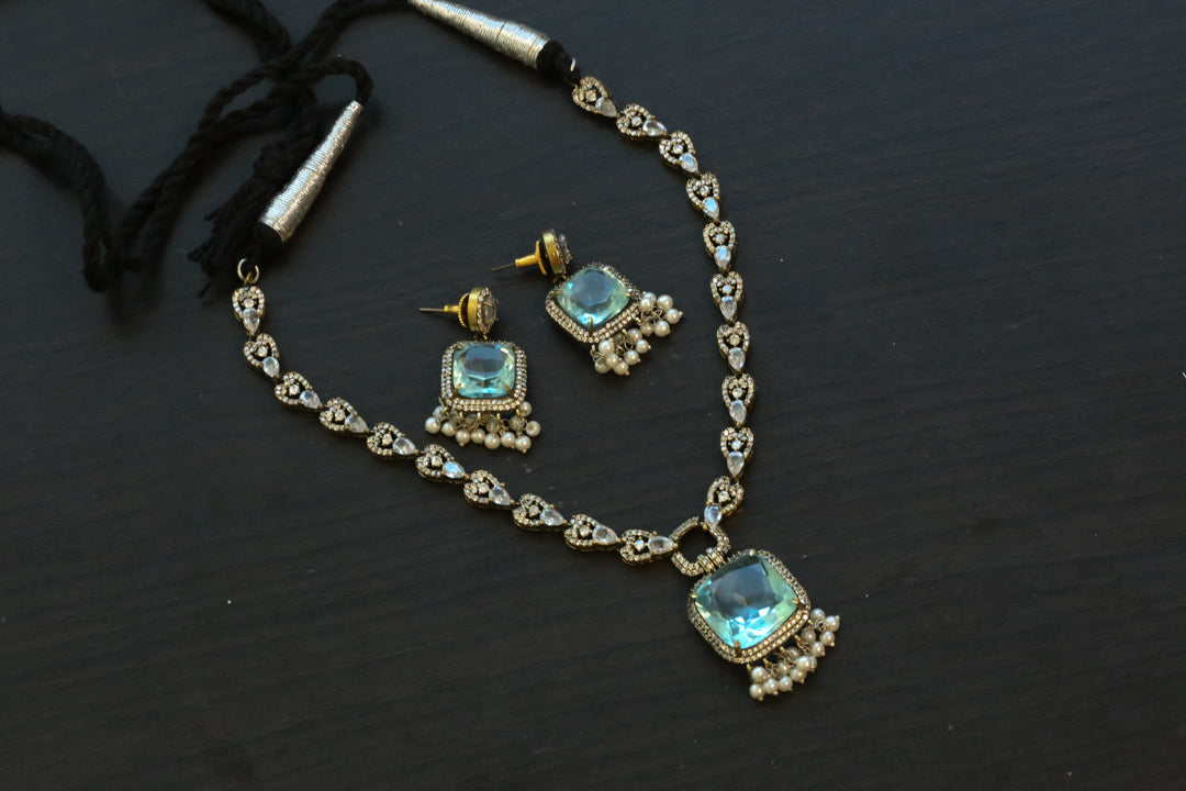 Victorian CZ And Hydo Stone Necklace Set -Aqua