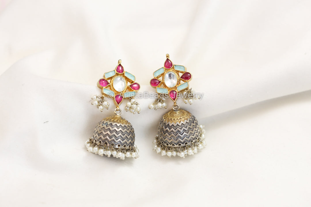 Fusion Kundan Dual Tone Jhumka
