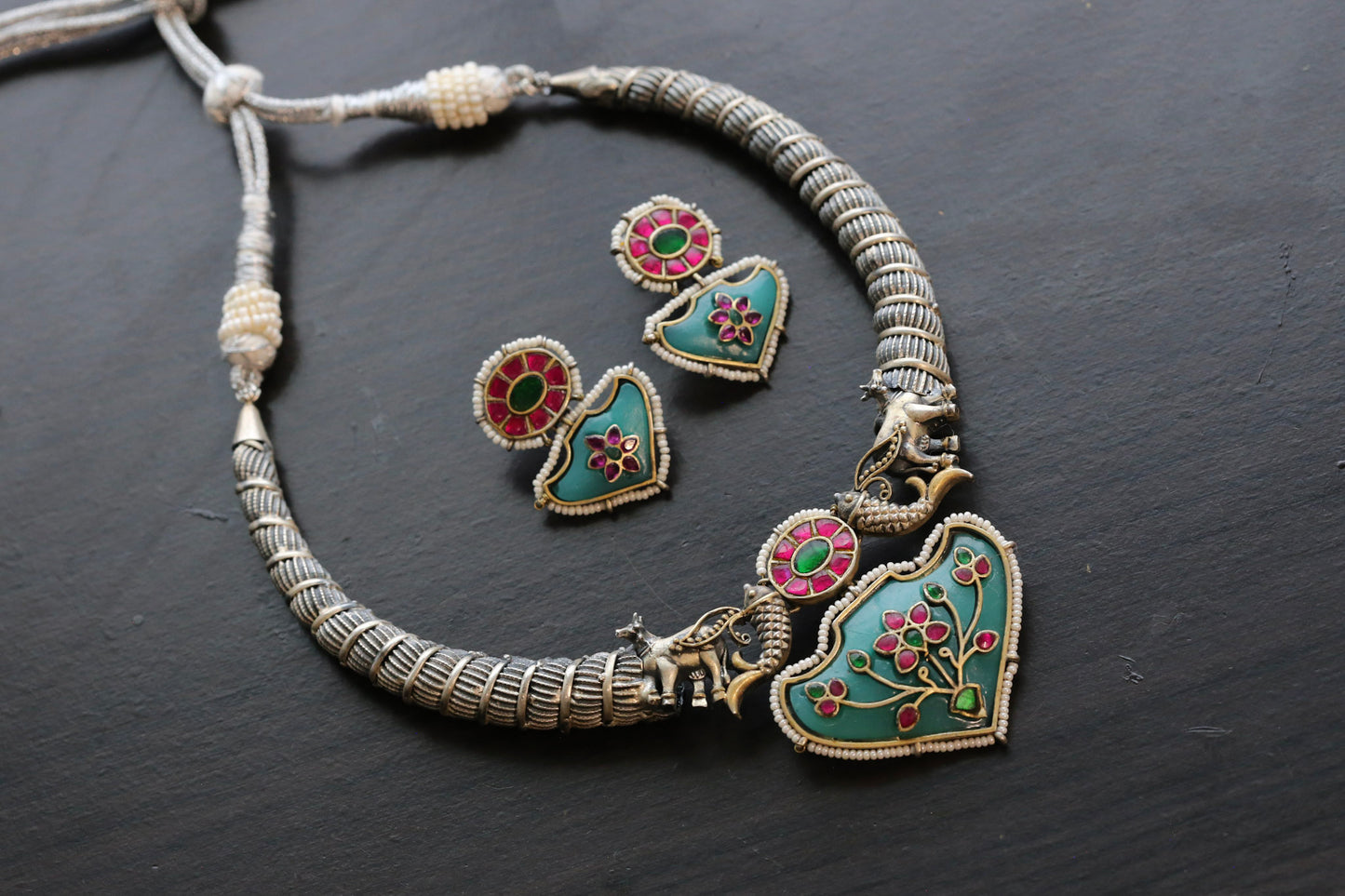Dual Tone Silver Replica Inlay Necklace Set(103-71)