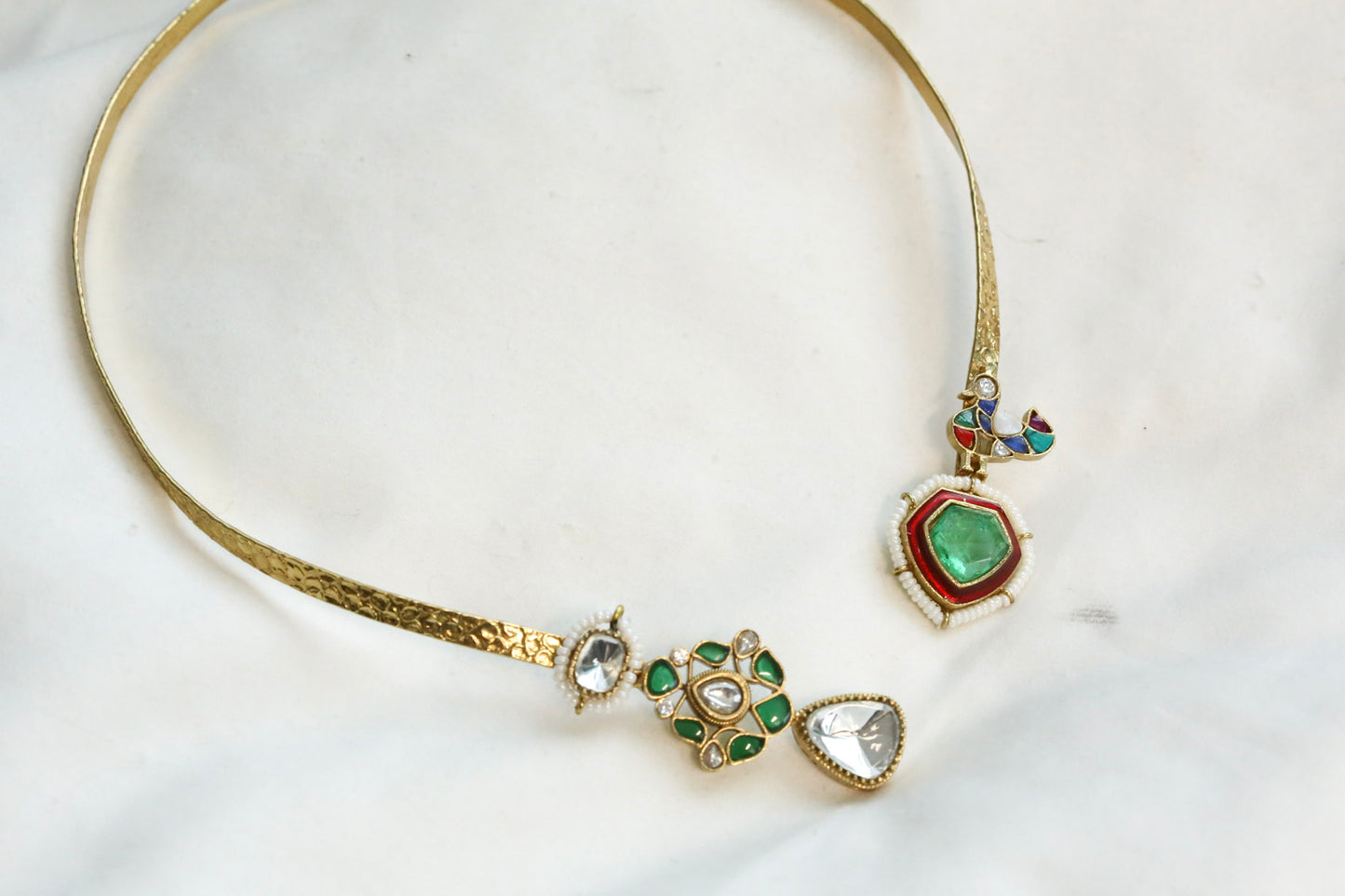 Adjustable Fusion Kundan, Doublet Hasli - Green (103-78)