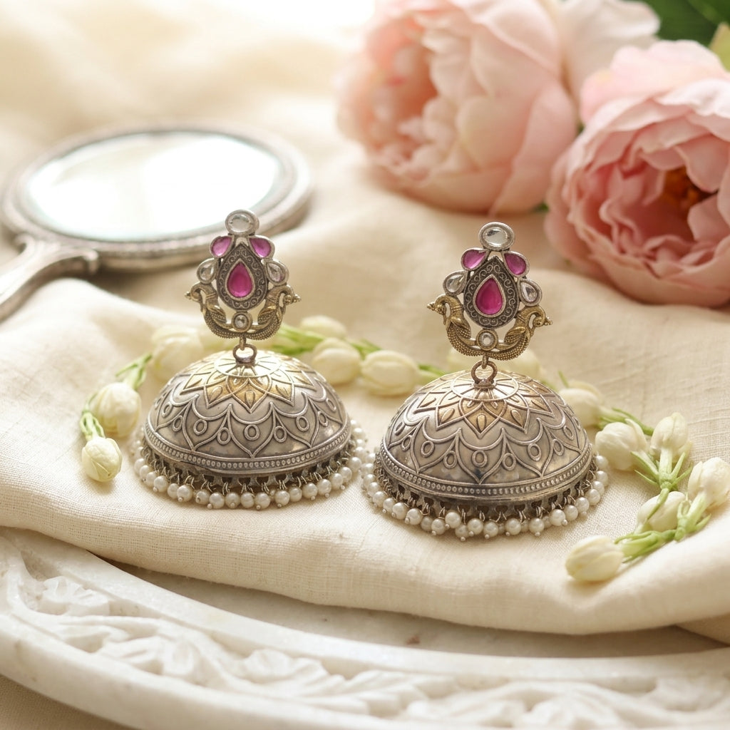 Dual Tone Jhumka - Ruby Clear
