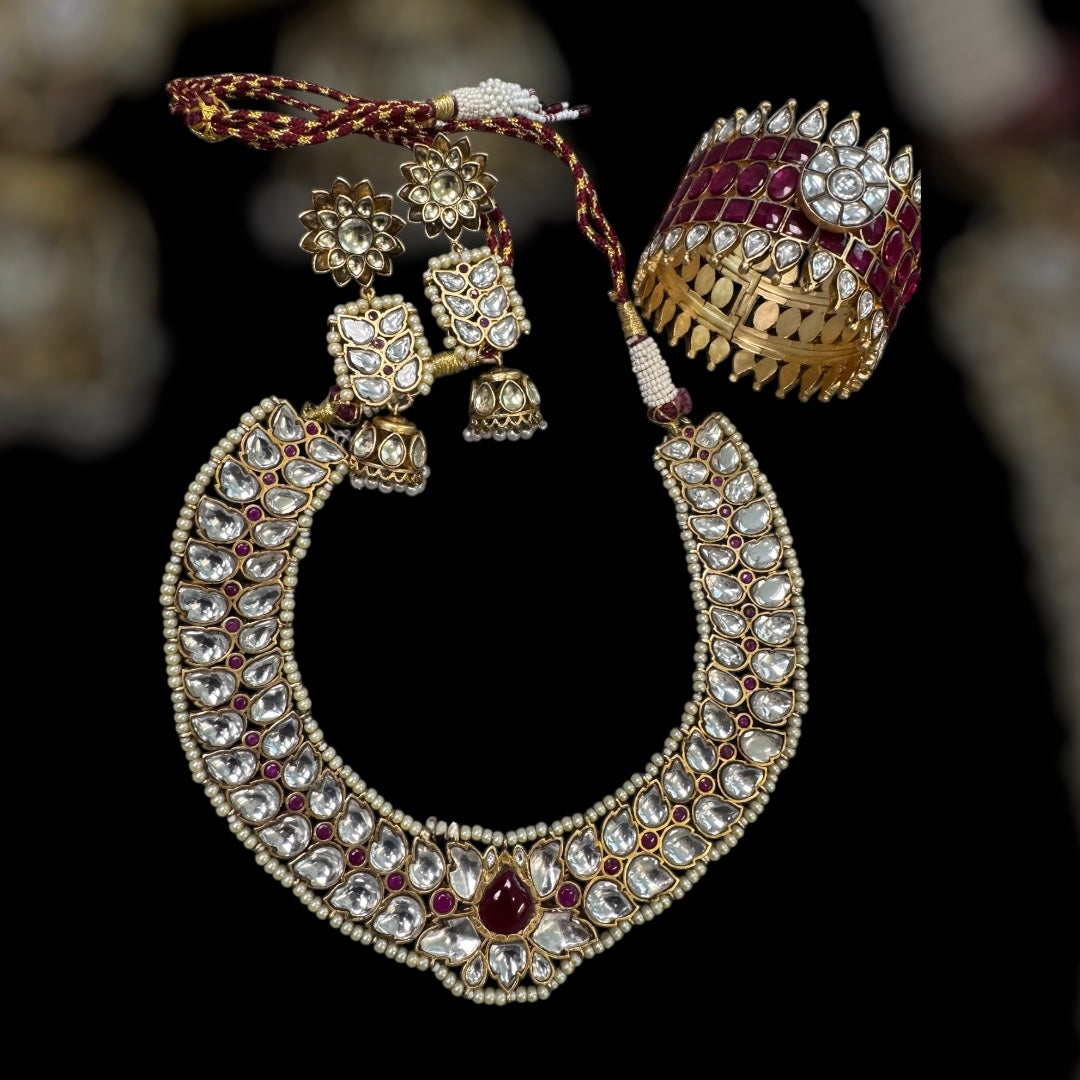 Mohini Ruby Pota & Jadau Kundan Set (Necklace & Jhumka)