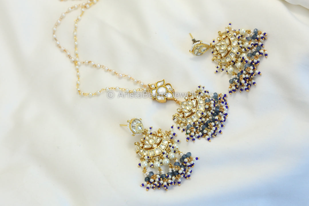 Neelam Pachi Kundan Pearl Necklace Set