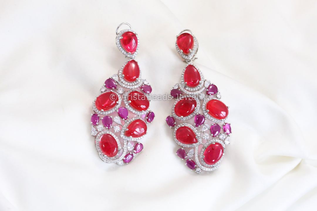 Red Doublet CZ Earrings