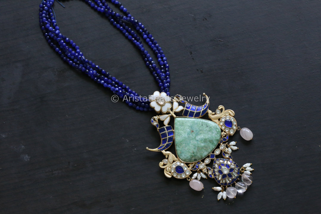 Contemporary Jadau Blue Pendant Necklace - Aventurine Stone