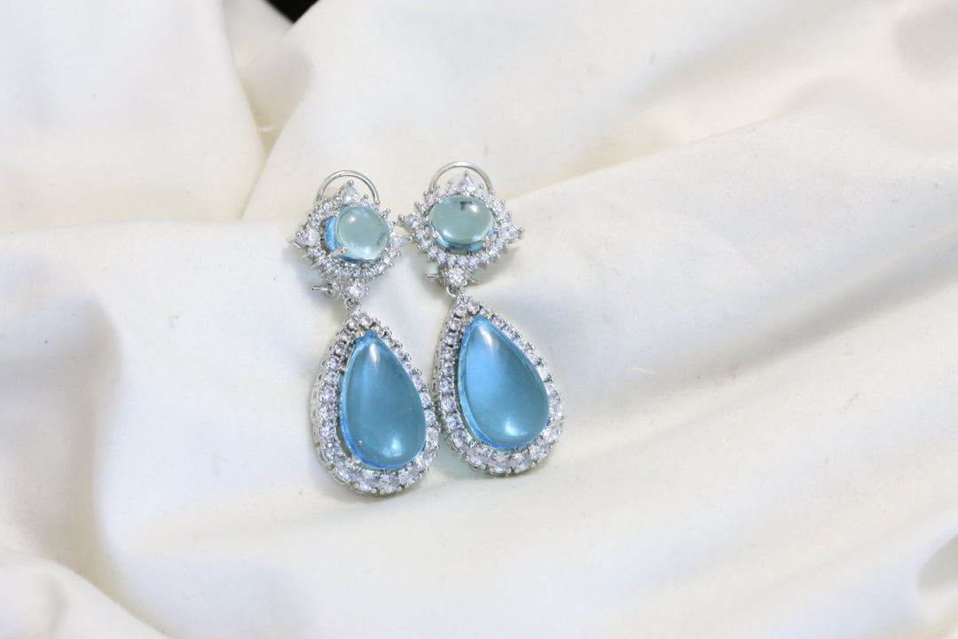 Candy Look Pota & CZ earrings -Aqua Blue