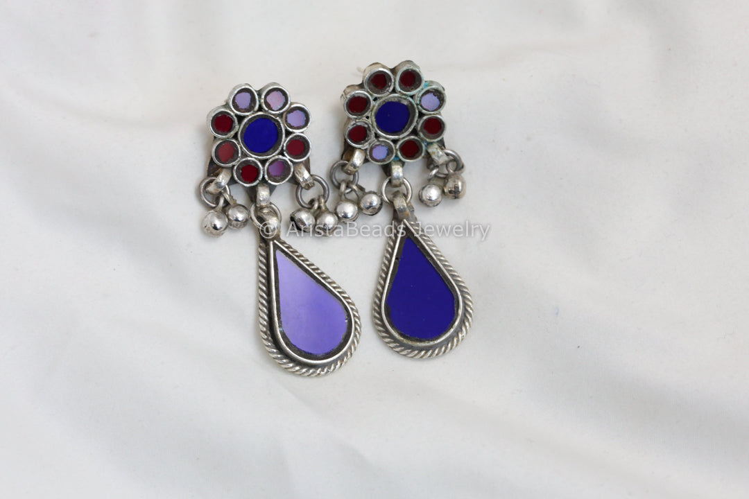 Alia Glass Earrings - Red & Blue
