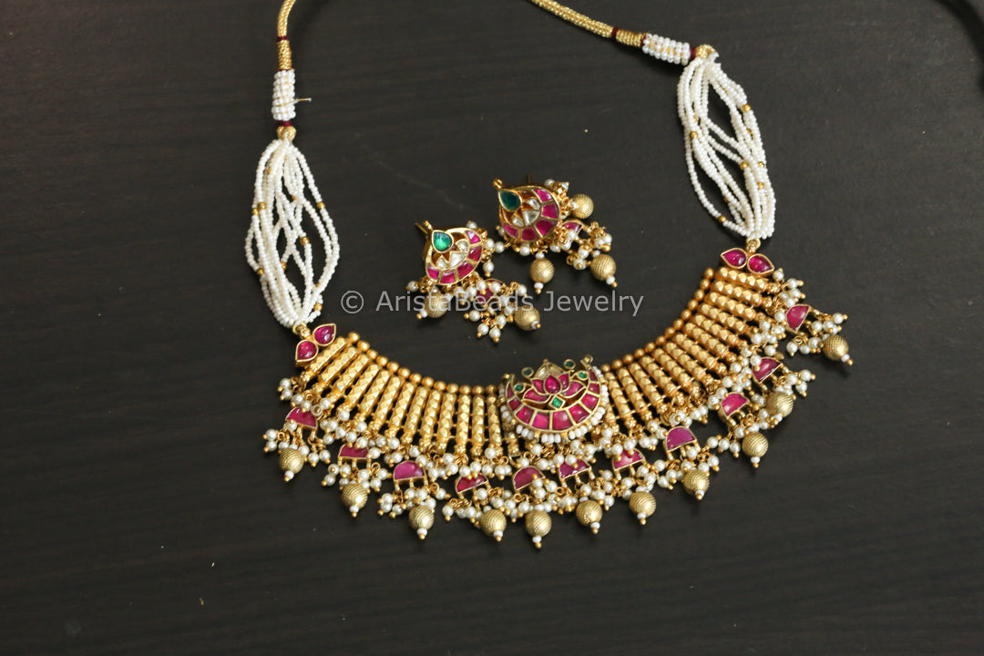 Real Gold Look Pachi Kundan Necklace Set