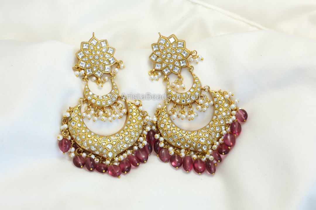 Next To Real Fine Jadau Chandbaali - Rhodolite Drops