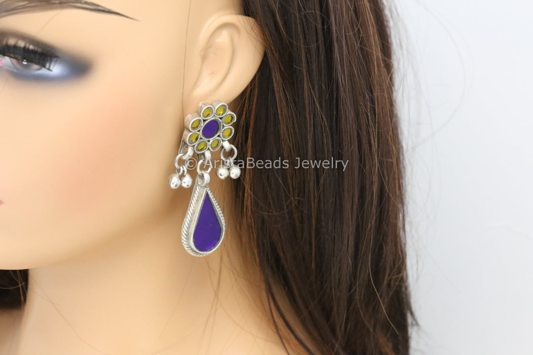Alia Glass Earrings - Purple & Yellow