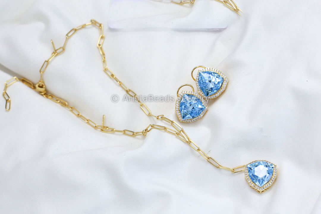 Dainty Austrian Swarovski Crystal Necklace Set - Gold